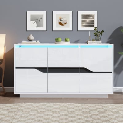 MODFU - Dressoir - 3 Deuren En Verstelbare Legplanken - Modern - Voor Woonkamer - Spaanplaat - Wit En Zwart - 140 X 40 X 70 Cm
