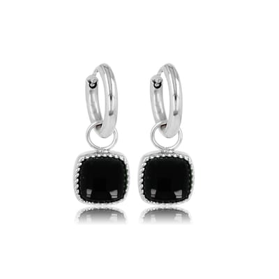 My Bendel - Zilverkleurige Oorbellen met Onyx Edelsteen - 10mm - Klassieke Zilverkleurige Oorringen met Onyx Hanger - met Luxe Cadeauverpakking | Sieraden Voor Dames