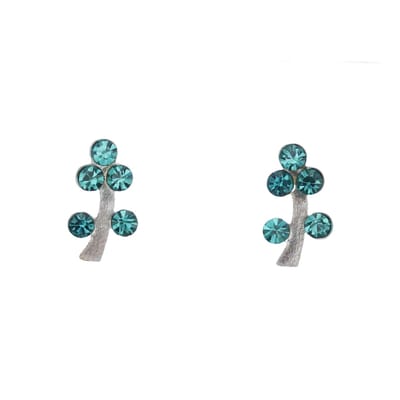 Behave – Oorbellen – Sterling Zilveren Kleine Oorbellen - Takjes Motief - Petrol Blauw - Kristal steentjes