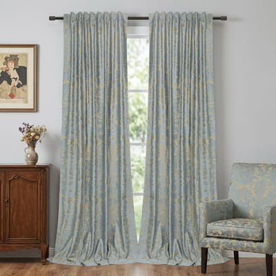 Qelus Velours Gordijnen met Goudprint - 2 Stuks - Verduisterend & Geluidsdempend Raamgordijnen - Luxe Hotel Chique Uitstraling - 260gsm Kant en Klaar - Multifunctionele Plooiband - 132x274cm - Lichtgrijs