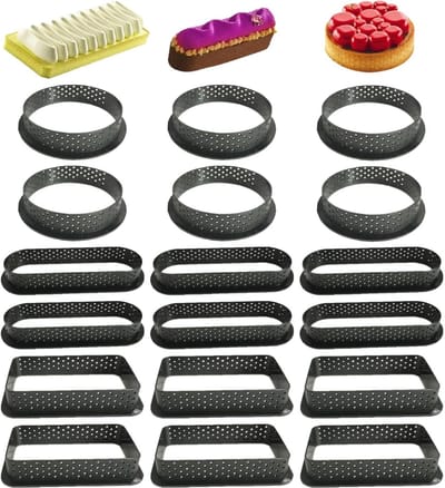 18 Stuks Dessert Ringen, Ovale en Ronde Cakevormen met Ventilatiegaten, Antiaanbaklaag voor Taarten en Bakcreaties, Ideaal voor DIY Desserts en Gebak