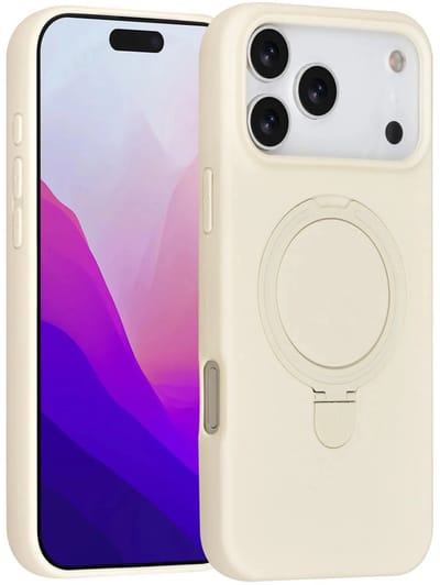 Backcover Hoesje Geschikt voor: iPhone 17 Pro Max Volledig Dekkende Schokbestendige Siliconen Backcover met Ringstandaard – 360° Bescherming - Antique White