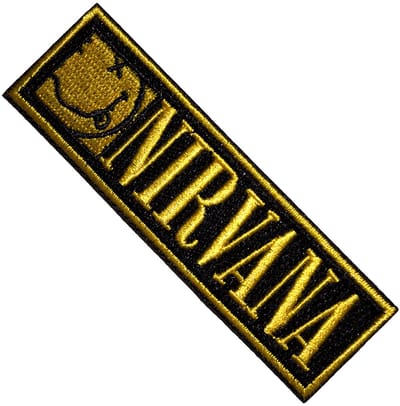 Nirvana - Logo & Happy Face Bordered Small Patch - Zwart/Goudkleurig