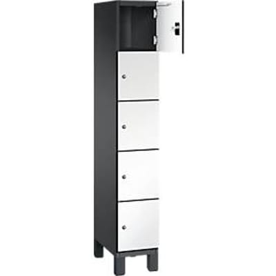 C+P Cambio lockerkast, 1 vak, 5 vakken, op poten, B 300 x D 525 x H 1980 mm, zwart-grijs/wit