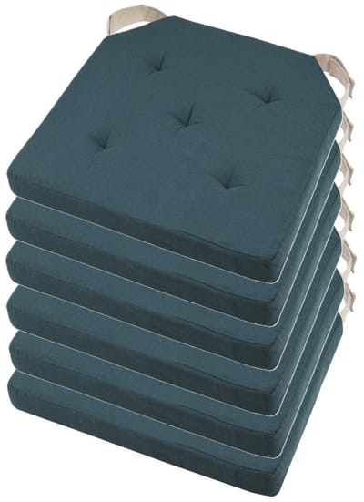 Stof Textile stoelkussen DUO - 6x - marine blauw - 38 x 38 x 4 cm - klittenband sluiting - zitkussens - binnen/buiten