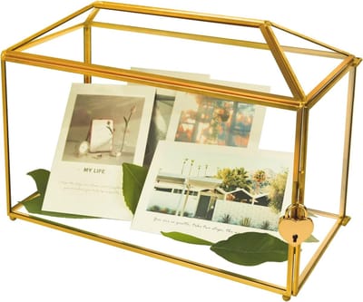 Grote Glazen Kaartendoos met Sleutel en Slot voor Bruiloft - Decoratieve Enveloppenhouder voor Cadeaus