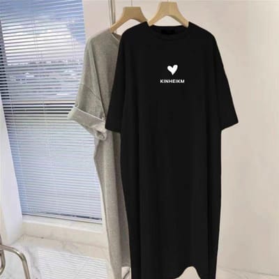 Dames zomer dik grote maat dun puur katoen medium en lang T-shirt rok knie casual lange rok M gray
