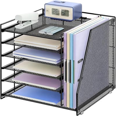 gianotter Bureauorganisatoren en accessoires, 6-laags papieren organizer met tijdschriftenrek, bestandsorganizer voor bureau, bureauaccessoires en werkruimte (zwart)