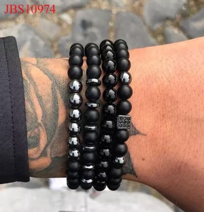 Kralen Armband Set - Zwart met Antraciet - Leerella - Kralen Armband Heren Dames - Kralen Armband Mannen - Verjaardag - Valentijnsdag - Cadeautjes