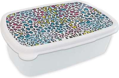 Broodtrommel Wit - Lunchbox - Brooddoos - Panter - Regenboog - Patroon - 18x12x6 cm - Volwassenen