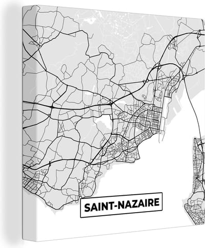 Canvas Schilderij Saint-Nazaire - Plattegrond - Frankrijk - Kaart - Stadskaart - 20x20 cm - Wanddecoratie