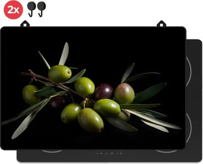 KitchyMist Inductie Beschermer 78x52 cm - Groene Olijven - Kookplaat Beschermer - Afdekplaat voor Kookplaat - Inductie Mat - Spatscherm Achterwand Keuken