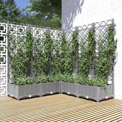 vidaXL - Plantenbak - met - latwerk - 120x120x121,5 - cm - polypropeen - lichtgrijs