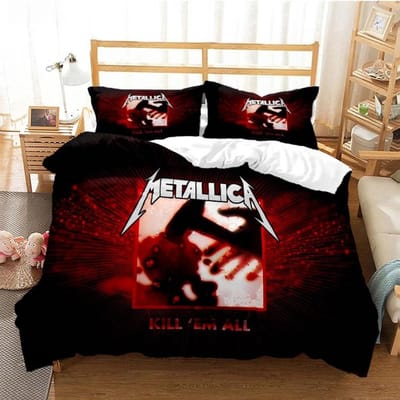 Metal Music Band M-Metallica Beddengoedset Eenpersoons Tweepersoons Tweepersoons Queen Kingsize Bedset Volwassene Kind Slaapkamer Dekbedovertrekset Thuistextiel EU Twin 135x200cm black
