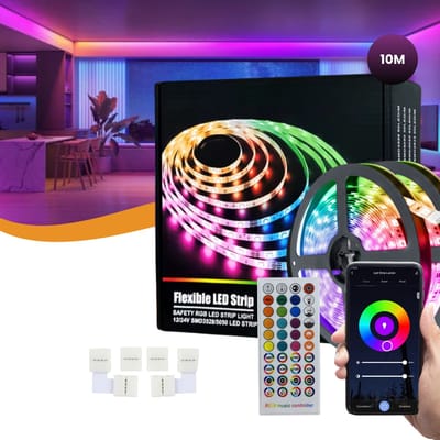 Lucion® Led light strip 10 meter - led strip - Smart Light - Led light strip - Licht strip - Gaming accesoires - Bluetooth verlichting te bedienen via telefoon en afstandsbediening - Met 4x koppelstuk