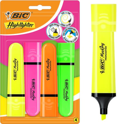 BIC MARKING FLAT Neon Kleuren Set - 4 Stuks