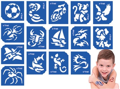Sjabloonset voor Jongens - 15 Stuks voor Glittertattoos en Schmink 1 Stuks [TY50107]