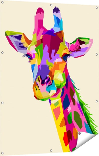 Gards Tuinposter Kleurrijke Giraffe - Abstract - 90x120 cm - Tuindoek - Tuindecoratie - Wanddecoratie buiten - Tuinschilderij