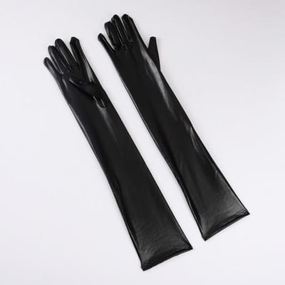 Gants Longs Solides en Cuir Verni 55cm pour Femmes Sexy Cosplay Boîte de Nuit Scène Pole Dance Fête d'Halloween Mitaines One Size black