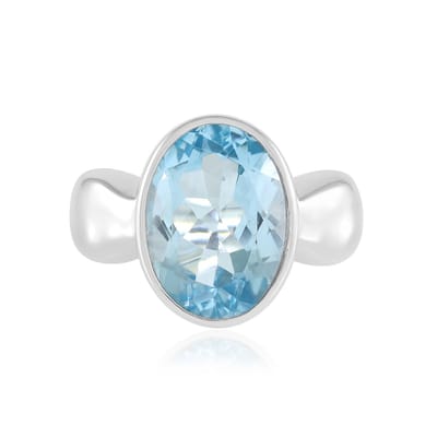 Cavill - Zilveren Ring 925 Sterling met Platina Coating - Hemelblauwe Topaas 6,5 ct Ovaal - Elegante Bezel Ring Dames - Luxe Brazilië Edelsteen