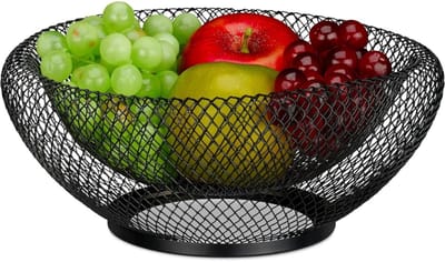 Famanu – Fruitschaal metaal rond dubbelwandig 10 x 25 cm – moderne fruitmand (zwart)