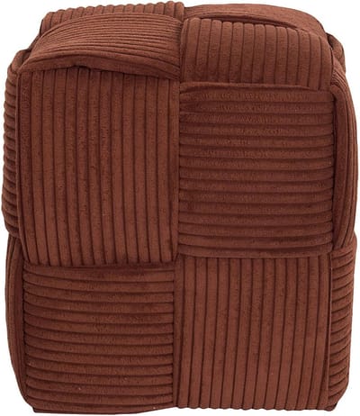 HOME DECO FACTORY, HD0539, Gevlochten terracotta ribfluwelen poef, elegant en comfortabel ontwerp, ideaal voor knusse momenten, veelzijdig als zitplaats of bijzettafel, terracotta kleur