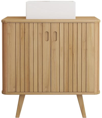 Vente-unique Badkamermeubel op poten in teakhout met vierkante keramische opbouwwastafel - 80 cm - WAMENA