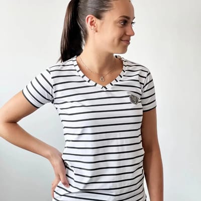 Dames-T-shirt Les Poulettes Fitness Marinière