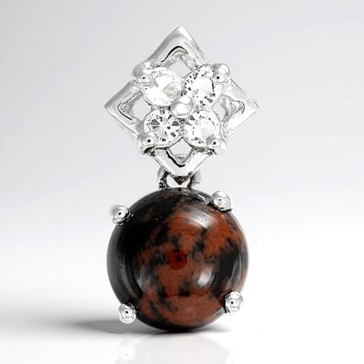Cavill - Zilveren hanger 925 sterling zilver - Mahonie obsidiaan 1,39 ct met witte topaas 0,15 ct - Ronde cabochon - Modern elegant sieraad