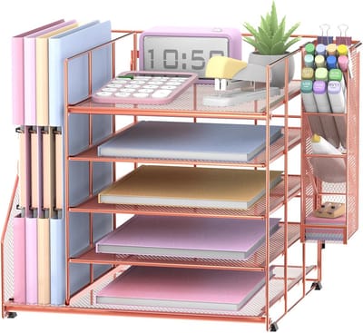 Bureau-organizers en accessoires, 6-laags bestandsorganizer met bestandshouder, boekenstandaard, pennenbeker, documentenorganizer voor kantoordecoratie, benodigdheden voor thuiskantoor