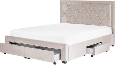 LIEVIN - Bed met opbergruimte - Beige - 160 x 200 cm - Fluweel