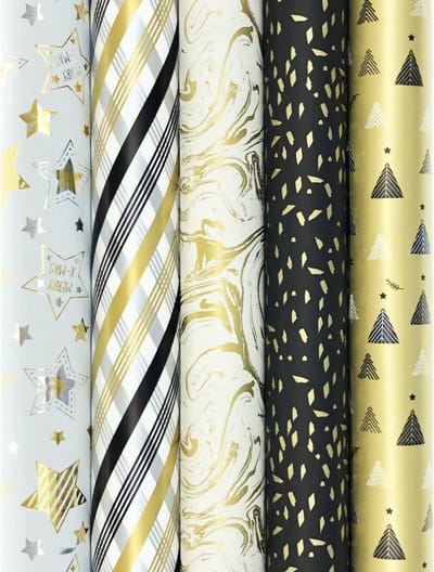 TOUCH OF GOLD 2 cadeaupapier - kerstpapier inpakpapier voor Kerst - 200 x 70 cm - 5 rollen