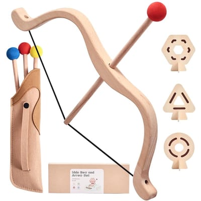 Houten Montessori Buitenspeelgoed voor Kinderen Kinder Pijl en Boog Speelgoed Set Kinder Binnen Simulatie Schiet Speelgoed Rekwisieten Baby Cadeaus beige