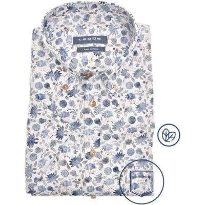 Ledûb Overhemd Short Sleeve Button-Down Fantasy Floral Pattern Wit-Blauw / male