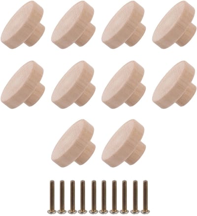 Unyqoos® Set van 10 houten ronde knoppen voor kasten en lades met eenvoudige montage