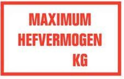 Maximum hefvermogen kg tekststicker 400 x 250 mm
