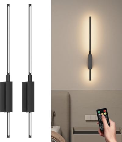 Set van 2 Dimbare Draadloze Wandlampen met Afstandsbediening - 6000A Accu, 70 cm Zwart, 270° Rotatiewandlamp voor Binnen