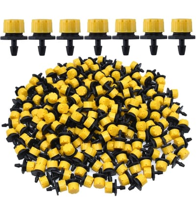 Ynkkvre - druppelaar set - 100 stuks 1/4" - tuin druppelirrigatie - sproeiers emitter - automatische 360° verstelbare druppelirrigatie - DIY - geel