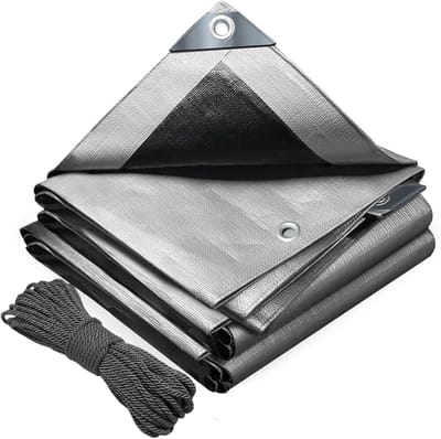 Waterproof Afdekzeil - Robuuste Cover - Buiten Bescherming - Dubbelzijdig Omkeerbaar - 1.5 x 6 Meter - Grijs Zwart
