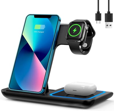 3-in-1 draadloos laadstation geschikt voor iPhone, Apple Watch en AirPods, draadloze oplader voor verschillende modellen 17 16 15 Pro Max Watch Ultra 11 SE