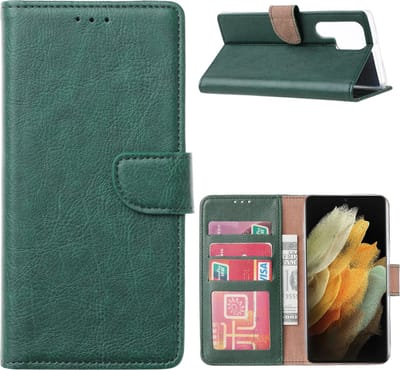 Samsung S22 Ultra Hoesje BookCase Groen - Samsung Galaxy s22 Ultra hoesje wallet case - Hoesje Samsung S22 Ultra bookcase - Galaxy S22 Ultra portemonnee hoesje book case cover