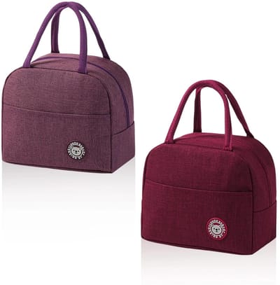 Dailygoods- Koeltas - 2 Stuks - Wijnrood/Paarse Kleur - Kleine Koeltassen - Zijvakken - Dubbele Handgrepen - Voor Kantoor/School - Thermotas