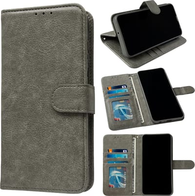 Casemania Hoesje Geschikt voor Samsung Galaxy A15 - Grijs - Portemonnee Book Case - Pasjeshouder en Magneetlipje