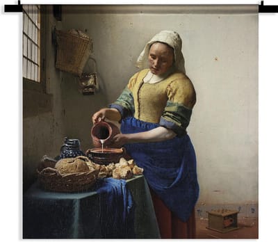 Velvet Wandkleed / Wanddoek - Het Melkmeisje - 120 x 130 cm - PosterGuru
