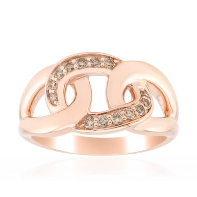 Cavill - Luxe Damesring 925 Sterling Zilver - Roségoud Verguld - 0,15 ct I1 Argyle Rose Diamanten - Ronde Briljant Pavé Zetting - Champagnekleurig