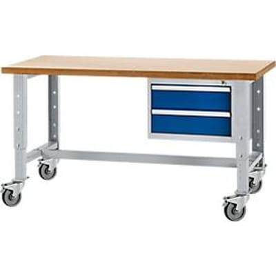 Werkbank, verrijdbaar, in hoogte verstelbaar, onderbouw, lichtzilver