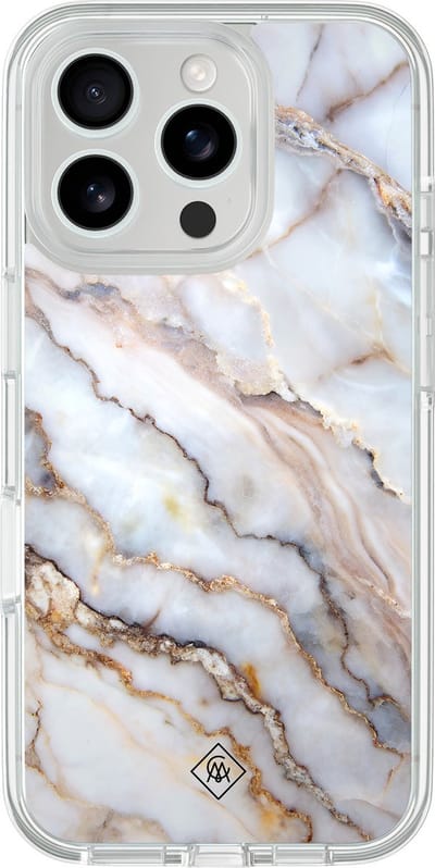 Casimoda® hoesje - Geschikt voor iPhone 16 Pro - Marble Dream - 2-in-1 case - Schokbestendig - Marble design - Verhoogde randen - Grijs, Transparant