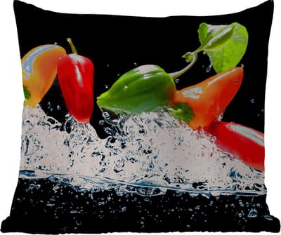 Tuinkussen - Pepers - Zwart - Groenten - Water - Blad - 40x40 cm - Weerbestendig