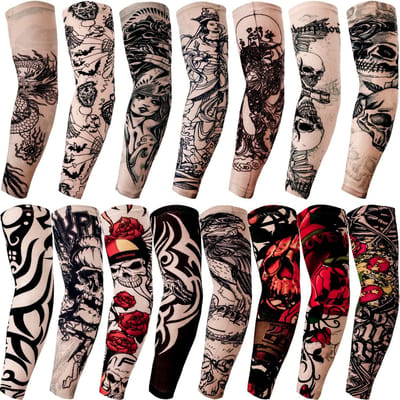 Allecto - Arm Nep Tattoos - Unisex Tattoo Sleeve - Nylon Stretch Mouwen - Bescherming tegen Zonnebrand - Perfect voor Feesten - Geschikt voor Manne...