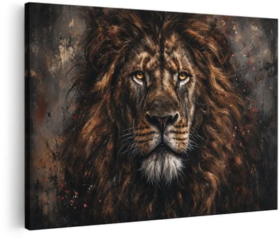 Artaza Canvas Schilderij Leeuw Portret - Abstract Zwart Bruin - 90x60 cm - Wanddecoratie Woonkamer - Schilderijen - Muurdecoratie